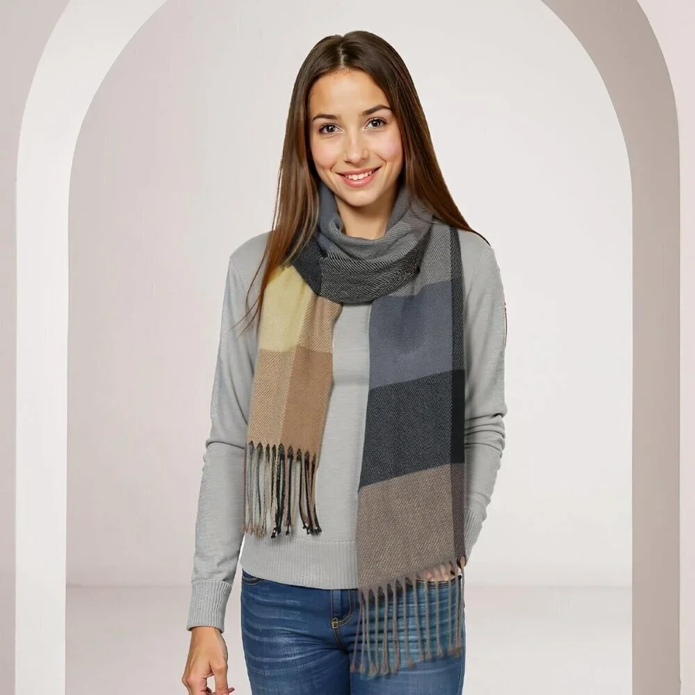 Women's brown Red Lattice Scarf Fashion Long Plaid Shawls Wraps Big Grid Winter